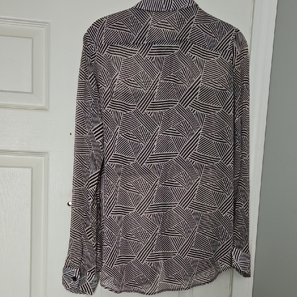 Theory Durlia Red and White Silk Blouse - Picture 3 of 6
